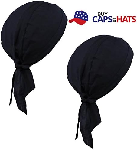 Black Doo Rag Pack Soft Chemo Cancer Head Wrap Natural Balding Skull Cap