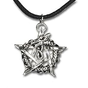 Ouroborous Dragon Pentagram Sterling Silver Pendant Necklace