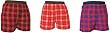 FALSE FLY - 3 Pack Lot Assorted Red Unisex Tartan Check Cotton Flannel Plaid boxers boxer shorts exposed waist false fly