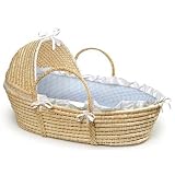 Badger Basket Company Natural Baby Moses Basket with Hood - Blue Gingham Bedding