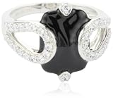 Nicky Hilton Chelsea Silver and Black Enamel Deco Ring , Size 7