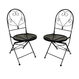 Set of Two Folding Chairs Heart Top - Black