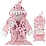 Baby Aspen "Let the Fin Begin" Pink Terry Shark Robe, Pink, 0-9 months with Pink Shark Scrubbie and Two Washclothes
