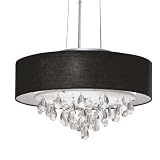 Ceiling Fixture with Black Linen Shade and Decorative Hanging Crystals