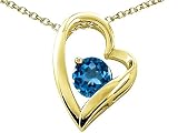 1.30 cts 14k Gold Heart Shaped Genuine Round Blue Topaz Pendant - 14kt White or Yellow Gold