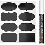 Chalkboard Labels Complete Bundle: 48 Premium Stickers for Jars + Erasable White Chalk Marker. The BEST Large and Reusable Chalkboard Labels + Smooth Liquid Chalk Pen (chisel/bullet tip) to Decorate Your Pantry Storage & Office