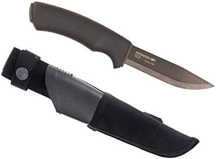 Mora Bushcraft Fixed Blade Knife, Black Tactical w/ MOLLE Sheath, 4.3in. Blade M-12280