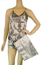 Black Toile French Elegant Design Baby Doll Pajamas Shorts and Camisole set with travel pouch ~ 3 sizes