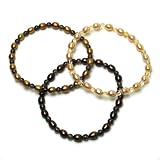 Freshwater Cultured Pearl Chocolate and Smoky Quartz, Golden and Smoky Quartz, and Champagne and Citrine Stretch Bracelets, Set of 3, 7.5