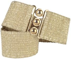 Square Up Medium, Gold, 2 1/2 Inch Wide Elastic Metallic Lame Fabric Stretch Cinch Belt