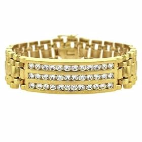 Vermeil (24k Gold over Sterling Silver) Hip Hop Iced cz Bling Bling Bracelet