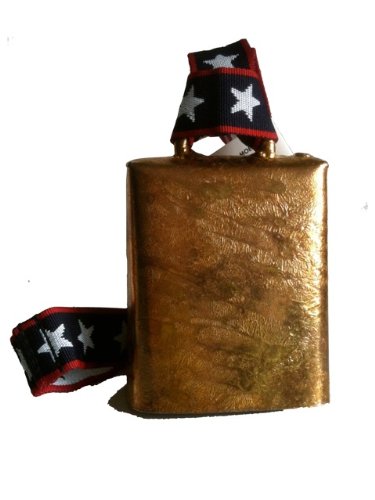Brass coated MOEN COWBELL with Stars and Stripes Webbing Cheering Bell