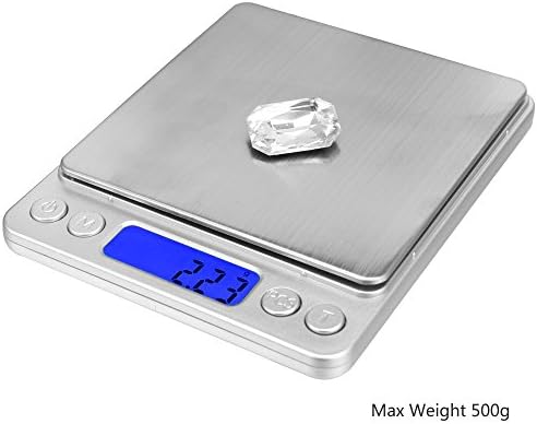Digital Kitchen Scale in Pocket 500g 0.01g Stainless Stell Backlit Display Silver for Food Fruite Jewelry and Cooking Ingredients