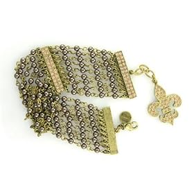 Sisi Amber Swarovski Crystal and Swarovski Pearl Bracelet with Fleur-de-lis