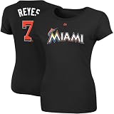 MLB Womens Miami Marlins Jose Reyes Black Short Sleeve Crew Neck Tee By Majestic (Black, Large)