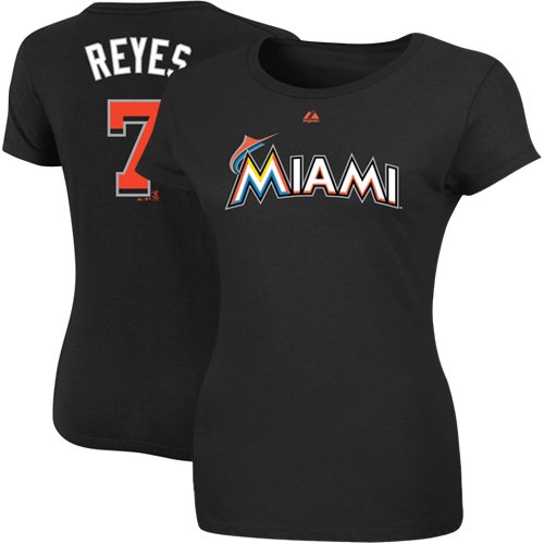 Majestic Jose Reyes Miami Marlins #7 Ladies Player T-Shirt - Black (Large)
