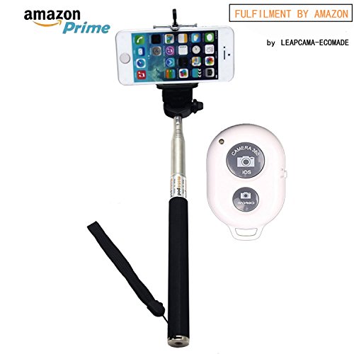 New Design Leapcama Self Portrait Self Shot Monopod Selfie Stick With Phone Holder For Samsung iPhone Blackberry With Bluetooth Remote Camera Wireless Shutter (blackMonopod+WhiteRemote)