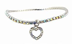 Anklet - A19 - Swarovski (tm) Crystal - Stretch ~ Clear AB w/ Heart Charm