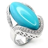CZ Cocktail Rings - Sterling Silver Oval Synthetic Turquoise & CZ Ring