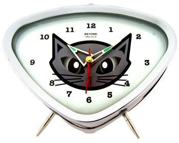 Alarm Clock Gray Kitty Cat White Dail