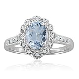 Milgrain Natural Aquamarine and Diamond Ring in 14k White Gold (H, SI2, 1.15 cttw) Certificate of Authenticity