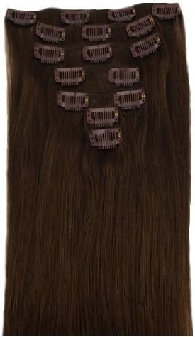 22" Clip in Remy Human Hair Extensions 4# Chocolate Brown 7pcs 70g