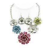 Colorful Fashion Flower Necklace and Earrings Set Jewelry