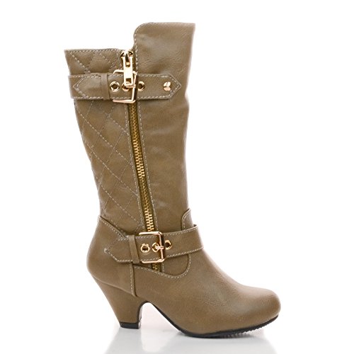 Elvina22K Tan Childrens Girl Low Heel Quilted Knee High Riding Boots