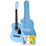 Darling Divas Acoustic Steel String Guitar Package for Girls; Color - Powder Blue. Includes an acoustic guitar, color gig bag, strap, picks, pitch pipe tuner, string winder and instruction book.