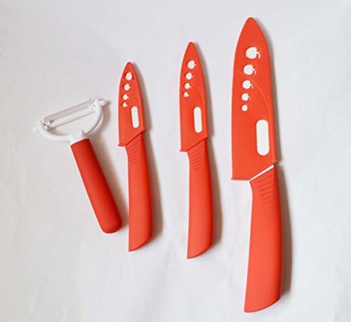 Red 3"+ 4"+ 6" Cutlery Knives +Peeler Parer Sharp Kitchen Ceramic Knife Set