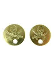2pc. 1-inch Engraved Brass Pirate Skull Medallions