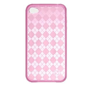 Premium TPU Flexi Argyle Gel Skin for Apple iPhone4, 4th Generation, 4th Gen Flexible See Thru Skin, Hot Pink Checkers Plaid Print