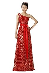 Floor Length One Shoulder Sleeveless Sequined Evening Dress 