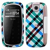 Blue with Brown Cross Plaid Check Design Snap on Hard Skin Shell Protector Cover Case for Pantech Impact P7000 + Belt Clip + in Blister Retail Package