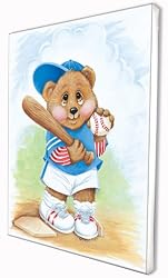 Sports Bear Baseball Star - Childrens Wall Art, Kids Wall Art, Nursery Wall Art Ready-to-Hang Plaque 10.5" x 13.5"