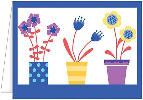 Flower Pots Pattern Note Cards - Blue/Yellow