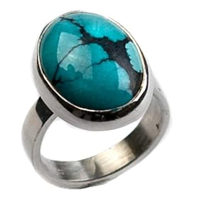 Genuine Turquoise and Sterling Silver Oval Ring