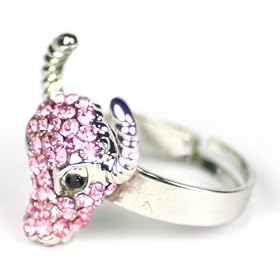 OMYGOD Pink crystal cow with horns ring - adjustable size