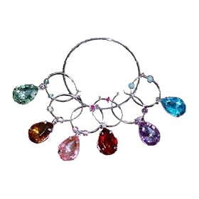 Wine Glass Charms set~ Acrylic Crystal Gems~ Green, Amber, Pink, Red, Purple, Aqua