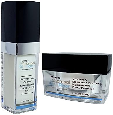 Charcoal River Luxury Pre-shave and Moisturizer Bundle. Smooth Shave and Soft Face Protection.