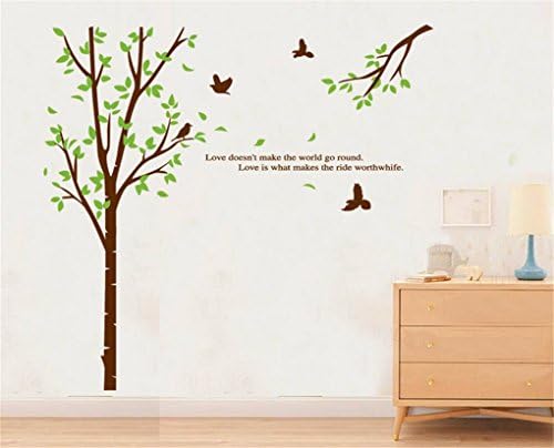 Bling House PVC Removable DIY Wall Decor Decal Sticker Green Tree and Birds (60×90CM style 1)