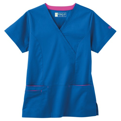 White Swan B.I.O. Stretch Mock Wrap Scrub Top with Contrast Details