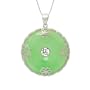 Sterling Silver Green Jade Medium Disc Pendant with Butterflies and "Good Luck" Character on Chain, 18"
