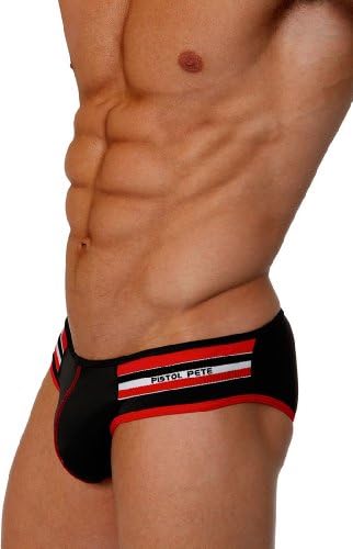 Pistol Pete PP-BF314-481-Rookie - Low Rise Striped Side Brief Swimwear-Red/Black -Small