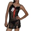 Womens Sexy Lingerie: Transparent Black Chemise & G-string Panty Set - one size fits all