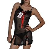 Womens Sexy Lingerie: Transparent Black Chemise & G-string Panty Set - one size fits all