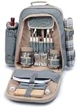 The Camper Picnic Backpack for Two Grey Check - Picnic & Beyond
