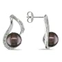 Sterling Silver Black FW Pearl Diamond Earrings