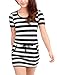 Allegra K Women Short Sleeve Stripe Drawstring Mini Tee Dresses with Pockets