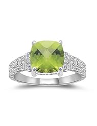 0.04 Cts Diamond & 2.04 Cts Peridot Ring in 14K White Gold